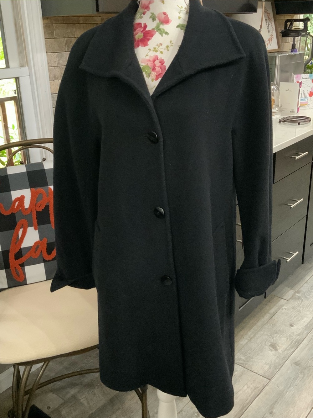 Talbots Italian Wool Blend Coat Vintage Black Size 10 Elegant Classic Timeless